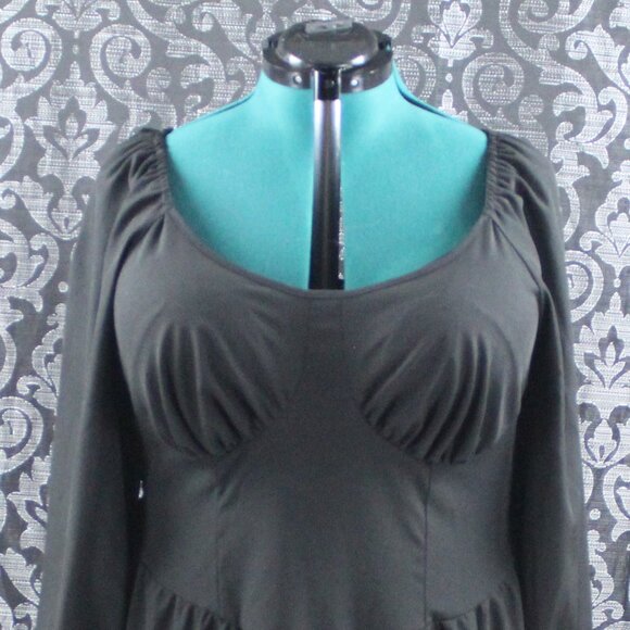 Black Flounce Sleeve Ruched Bust Dress 4X - Picture 3 of 9